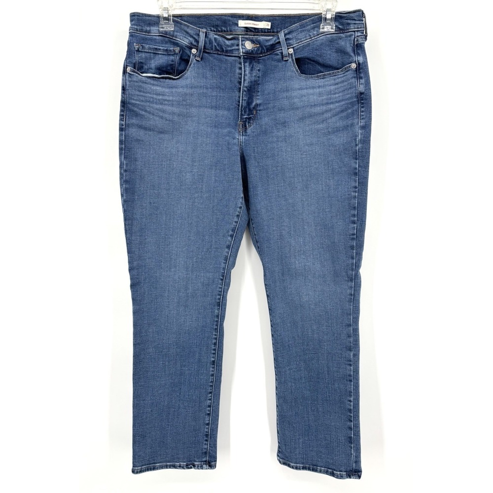 Levi's Classic Straight Jeans Size 33 x 27 Medium Wash Stretch Denim Cotton
